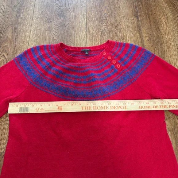 Talbots Lambswool Fair Isle Knit Sweater Womens L Red Blue Crew Neck Buttons - Picture 6 of 11